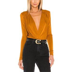 Free People Turnt Draped Bodysuit Plunge Deep V-Neck Honey Ginger Sz S NEW